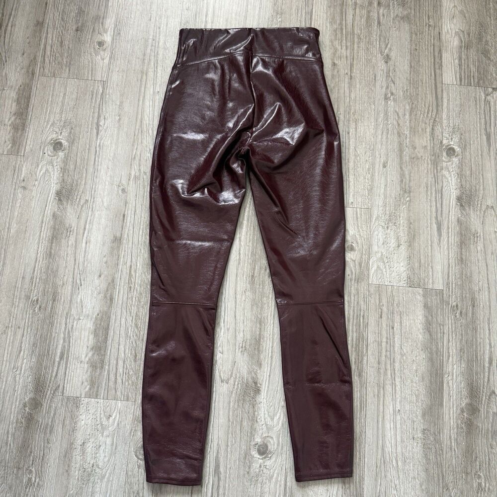 Spanx Faux Patent Leather Leggings Size S Burgundy High Rise Glam Night Out Luxe - Picture 2 of 8